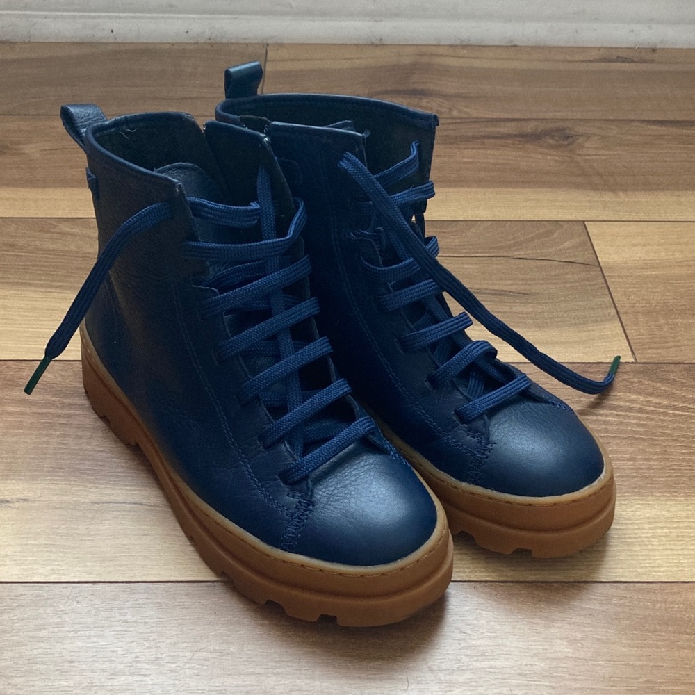 Camper Blue Leather Lace Up Boots